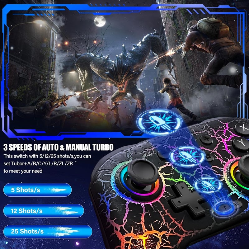DBEPANK Store Switch Controller, Wireless Switch Pro Controller for Switch/Switch 2/Switch Lite/Switch OLED, 10 Color LED Switch Controllers, Programmable 1000mAh Switch Remote Gamepad with Wake Up, Turbo Vibration - Image 4
